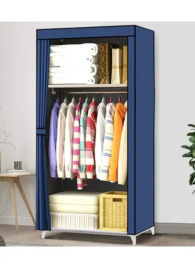 Steel Frame Clothes Cabinet, Durable Cover, Large Hanging Space, Dust &amp; Humidity Protection CL-70 (W70 x D45 x H148)cm - Blue