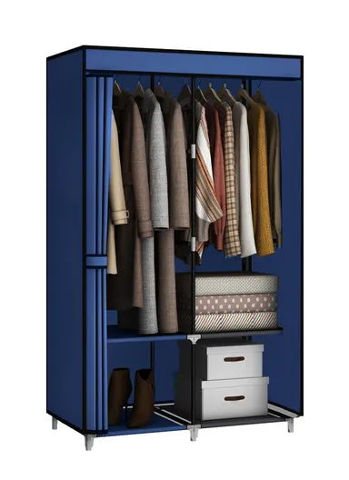Durable Steel Frame Clothes Cabinet, Large Hanging Space &amp; Dust Protection CL-86 (W88 x D45 x H148)cm - Navy Blue