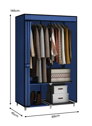 Durable Steel Frame Clothes Cabinet, Large Hanging Space &amp; Dust Protection CL-86 (W88 x D45 x H148)cm - Navy Blue