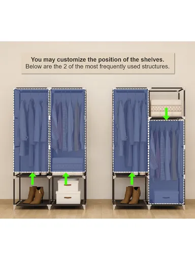 Durable Steel Frame Clothes Cabinet, Large Hanging Space &amp; Dust Protection CL-86 (W88 x D45 x H148)cm - Navy Blue