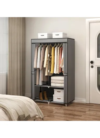 Durable Steel Frame Clothes Cabinet, Large Hanging Space &amp; Dust Protection CL-86 (W88 x D45 x H148)cm - Navy Blue