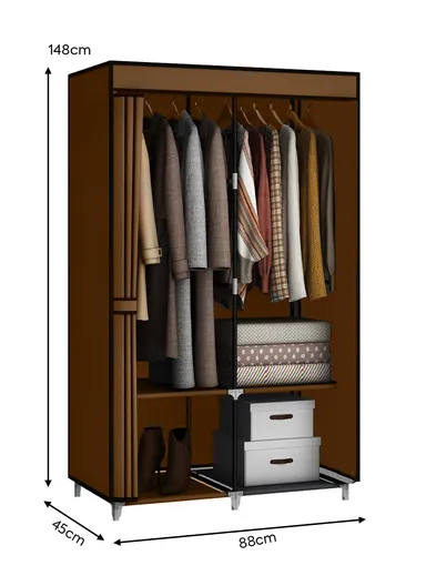 Durable Steel Frame Clothes Cabinet, Large Hanging Space &amp; Dust Protection CL-86 (W86 x D45 x H148)cm - Brown