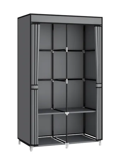 Durable Steel Frame Clothes Cabinet, Large Hanging Space &amp; Dust Protection CL-86 (W86 x D45 x H148)cm - Brown