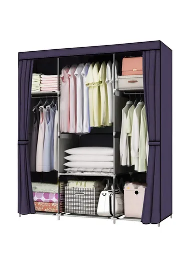 Durable Steel Frame Clothes Cabinet Large Hanging Space, Easy to Dismantle, Dust Protection CL-128 (W128 x D45 x H170)cm - Purple