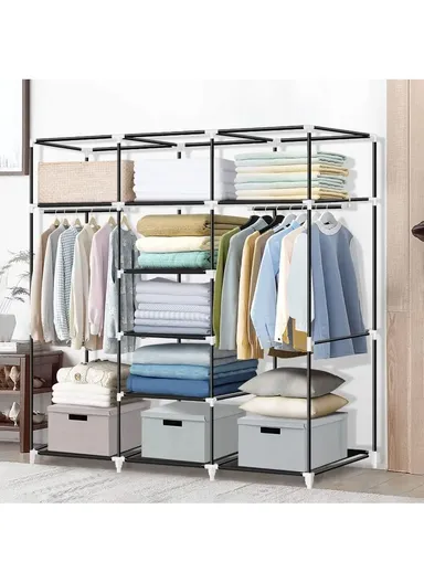 Large Capacity Plastic &amp; Stainless Steel Portable Wardrobe Storage Cabinet CL-150 (W150 x D45 x H170)cm - Brown