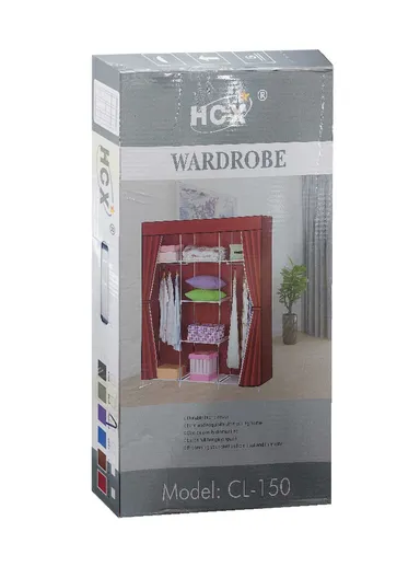 Large Capacity Plastic &amp; Stainless Steel Portable Wardrobe Storage Cabinet CL-150 (W150 x D45 x H170)cm - Brown