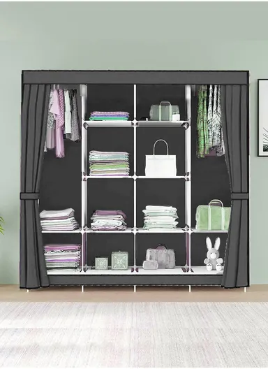12 Shelves Fabric Collapsible Wardrobe Closet Storage With 4 Sides For Clothes Shoes Bags &amp; Accessories CL-170 (W170 x D45 x H170)cm - Grey