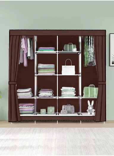12 Shelves Fabric Collapsible Wardrobe Closet Storage With 4 Sides For Clothes Shoes Bags &amp; Accessories CL-170 (W170 x D45 x H170)cm - Brown