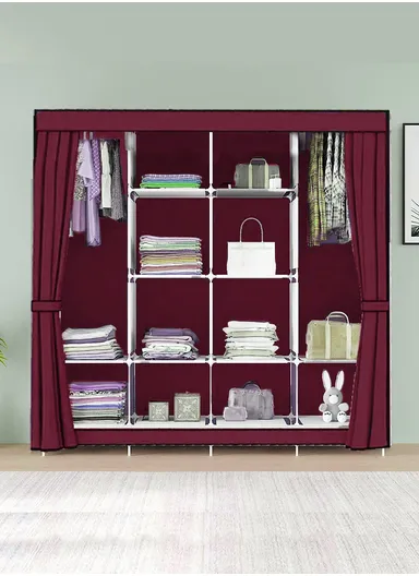 12 Shelves Fabric Collapsible Wardrobe Closet Storage With 4 Sides For Clothes Shoes Bags &amp; Accessories CL-170 (W170 x D45 x H170)cm - Wine Red