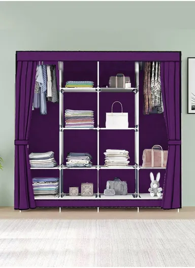 12 Shelves Fabric Collapsible Wardrobe Closet Storage With 4 Sides For Clothes Shoes Bags &amp; Accessories CL-170 (W170 x D45 x H170)cm - Purple