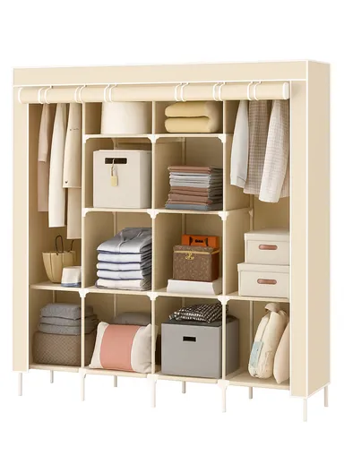 12 Shelves Collapsible Wardrobe Closet Clothes Storage Rack 28170 (W170 x D45 x H170)cm - Beige