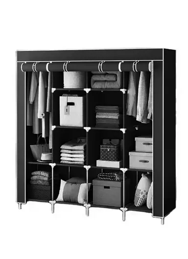 12 Shelves Collapsible Wardrobe Closet Clothes Storage Rack 28170 (W170 x D45 x H170)cm - Black