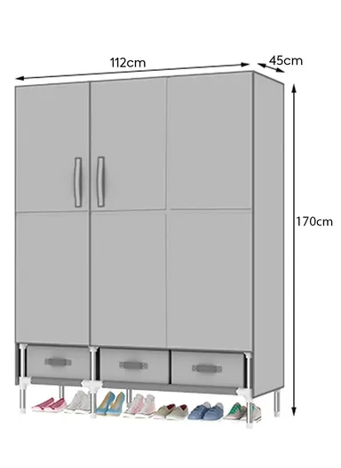 Heavy-Duty High Load Bearing Strength Double Door Storage Cabinet with Durable Fabric Drawers - Brown