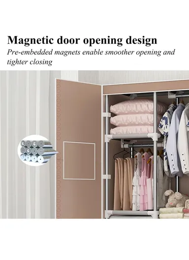 Heavy-Duty High Load Bearing Strength Double Door Storage Cabinet with Durable Fabric Drawers - Brown