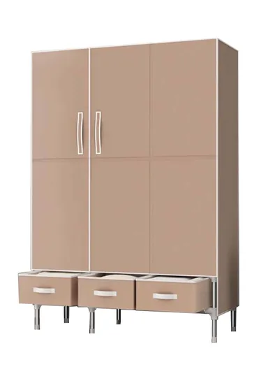 Heavy-Duty High Load Bearing Strength Double Door Storage Cabinet with Durable Fabric Drawers - Brown
