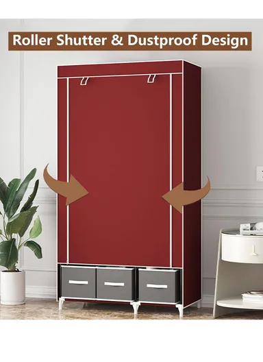 2-Section Non-Woven Fabric Cloth Boxes Cabinet with Hanging Rails &amp; 3 Fabric Drawers, Multi-Use Large Space Dustproof Cloth Boxes Cabinet YY8108 (W95 x D45 x H165)cm - Brown &amp; Grey