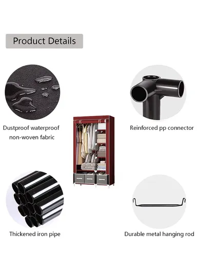 2-Section Non-Woven Fabric Cloth Boxes Cabinet with Hanging Rails &amp; 3 Fabric Drawers, Multi-Use Large Space Dustproof Cloth Boxes Cabinet YY8108 (W95 x D45 x H165)cm - Brown &amp; Grey