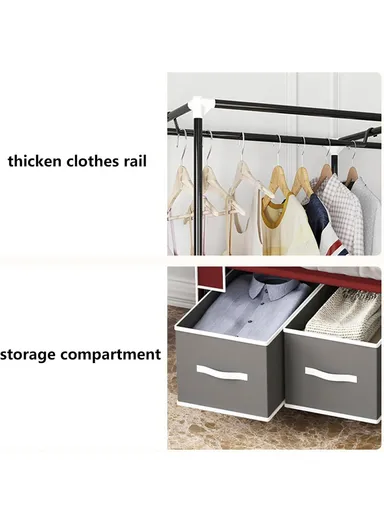 2-Section Non-Woven Fabric Cloth Boxes Cabinet with Hanging Rails &amp; 3 Fabric Drawers, Multi-Use Large Space Dustproof Cloth Boxes Cabinet YY8108 (W95 x D45 x H165)cm - Brown &amp; Grey