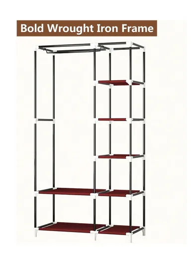 2-Section Non-Woven Fabric Cloth Boxes Cabinet with Hanging Rails &amp; 3 Fabric Drawers, Multi-Use Large Space Dustproof Cloth Boxes Cabinet YY8108 (W95 x D45 x H165)cm - Brown &amp; Grey