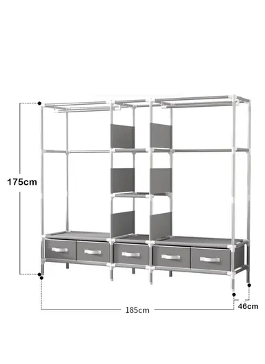 Heavy-Duty High Load Bearing Strength Storage Cabinet, High-quality Zipper, Large Hanging Space with 5 Durable Fabric Drawers - Dark Brown