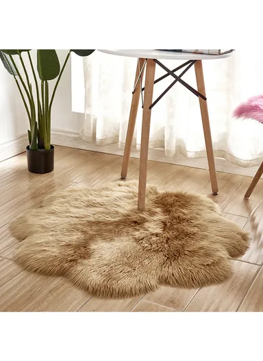 90x90cm Anti-Slip Modern Shaggy Mat With Long Hair - Light Brown