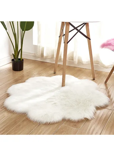 90x90cm Anti-Slip Modern Shaggy Mat With Long Hair - Milky White