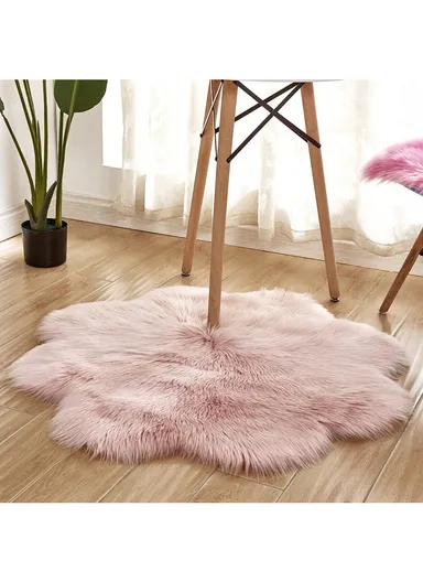 90x90cm Anti-Slip Modern Shaggy Mat With Long Hair - Powder Pink