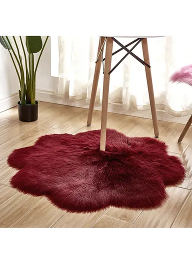 90x90cm Anti-Slip Modern Shaggy Mat With Long Hair - Wine Red