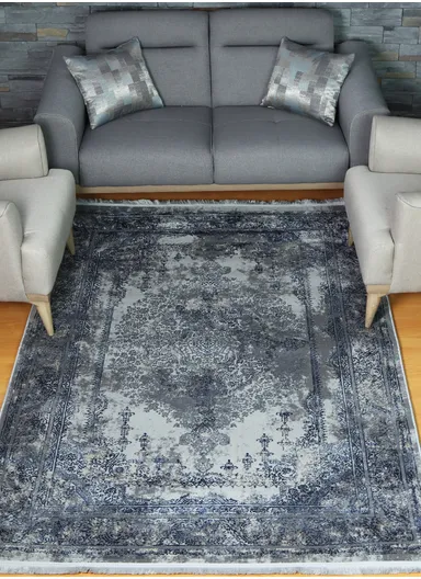 200x100cm Silk Thread Carpet - Navy