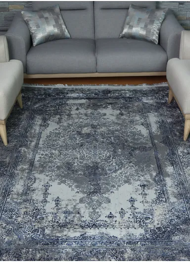 200x100cm Silk Thread Carpet - Navy
