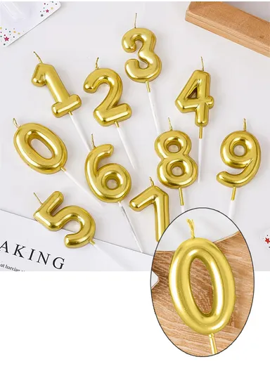 Number “0” Birthday Candle, Birthday Celebration Candle, Birthday Cake Decoration, Cake Topper for Birthday/Anniversary - Gold