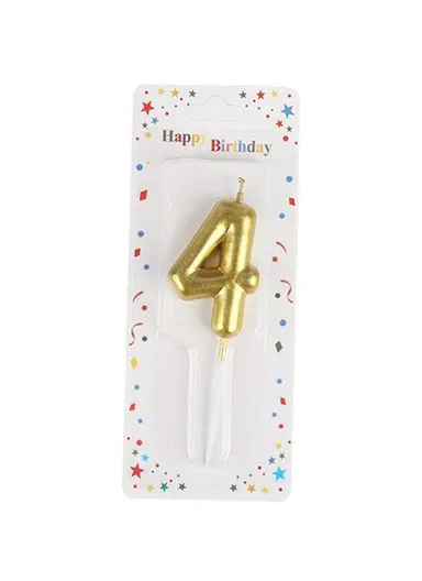 Number “4” Birthday Candle, Birthday Celebration Candle, Birthday Cake Decoration, Cake Topper for Birthday/Anniversary - Gold