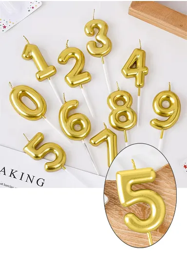 Number “5” Birthday Candle, Birthday Celebration Candle, Birthday Cake Decoration, Cake Topper for Birthday/Anniversary - Gold