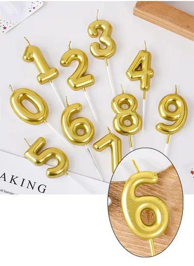 Number “6” Birthday Candle, Birthday Celebration Candle, Birthday Cake Decoration, Cake Topper for Birthday/Anniversary - Gold