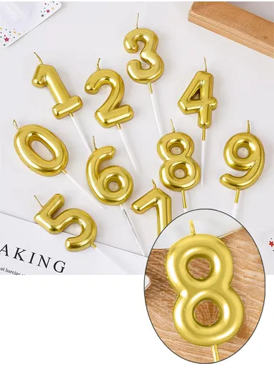 Number “8” Birthday Candle, Birthday Celebration Candle, Birthday Cake Decoration, Cake Topper for Birthday/Anniversary - Gold