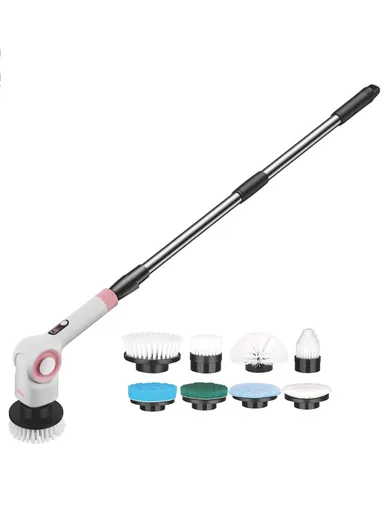 2000mAh 360RPM Electric Spin Scrubber, 3-Speeds Cordless Cleaning Brush Scrubber With Adjustable Telescopic Pole &amp; Replaceable Brush Heads KD2504
