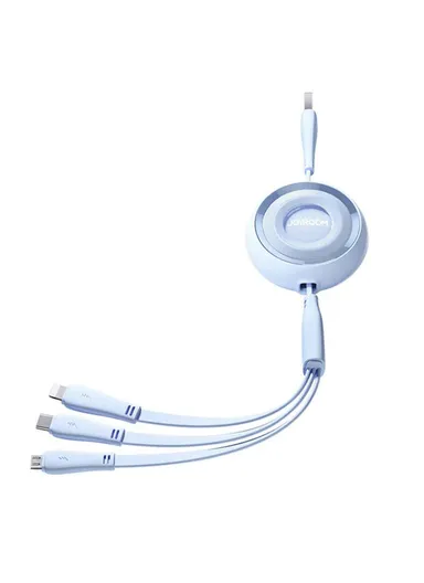 1m 3-in-1 Micro+Lightning+Type-C Colorful Series mini Retractable Charging Cable S-A40 - Blue