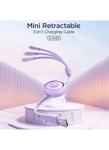 1m 3-in-1 Micro+Lightning+Type-C Colorful Series mini Retractable Charging Cable S-A40 - Blue