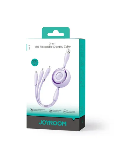 1m 3-in-1 Micro+Lightning+Type-C Colorful Series mini Retractable Charging Cable S-A40 - Blue