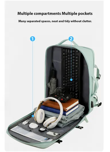 17" Large Capacity Backpack for Men &amp; Women, Multifunctional Bag with USB Charging Dry Separation &amp; Multi-Layer Support (W32 x D13 x H48)cm - Beige