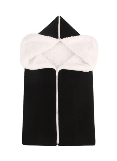 Warm Kids Wrap Blanket Newborn Fleece Swaddle Bunting Bag With Zipper (L70 x W35)cm - Black