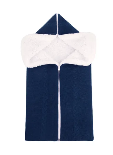 Warm Kids Wrap Blanket Newborn Fleece Swaddle Bunting Bag With Zipper (L70 x W35)cm - Dark Blue