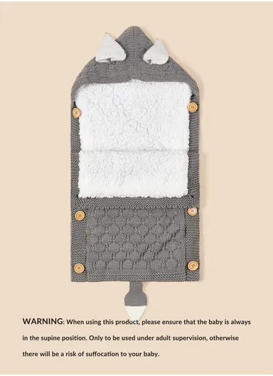 Baby Knitted Swaddle Sack With Hooded Rabbit Ears Soft Acrylic Fiber Blanket, Full Coverage Sleeping Bag For Newborns (L70 x W35)cm - Beige