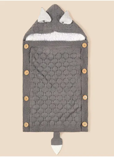 Baby Knitted Swaddle Sack With Hooded Rabbit Ears Soft Acrylic Fiber Blanket, Full Coverage Sleeping Bag For Newborns (L70 x W35)cm - Beige