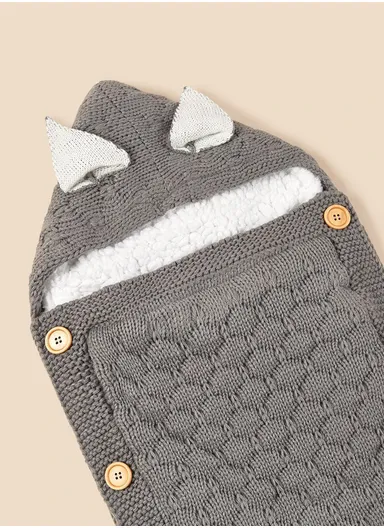 Baby Knitted Swaddle Sack With Hooded Rabbit Ears Soft Acrylic Fiber Blanket, Full Coverage Sleeping Bag For Newborns (L70 x W35)cm - Beige