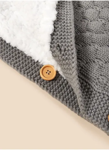 Baby Knitted Swaddle Sack With Hooded Rabbit Ears Soft Acrylic Fiber Blanket, Full Coverage Sleeping Bag For Newborns (L70 x W35)cm - Beige