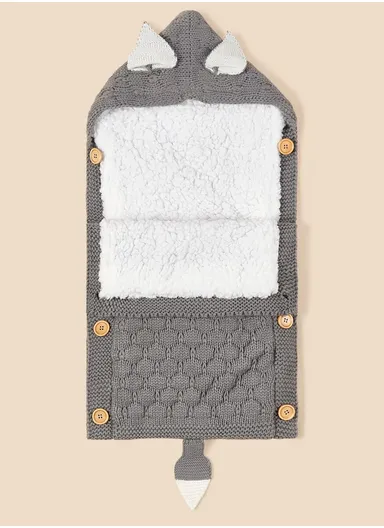 Baby Knitted Swaddle Sack With Hooded Rabbit Ears Soft Acrylic Fiber Blanket, Full Coverage Sleeping Bag For Newborns (L70 x W35)cm - Beige