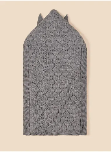 Baby Knitted Swaddle Sack With Hooded Rabbit Ears Soft Acrylic Fiber Blanket, Full Coverage Sleeping Bag For Newborns (L70 x W35)cm - Beige