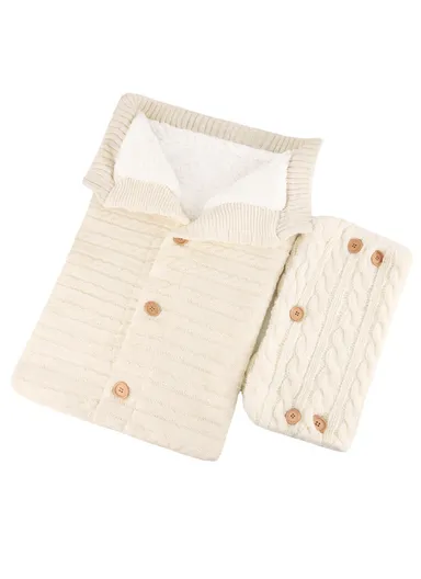 Newborn Winter Sleeping Bag With Pram Gloves Soft Wool Lining, Windproof &amp; Cozy Acrylic Fiber For Outdoor Use (L68 x W40)cm - Milky White