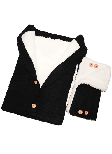Newborn Winter Sleeping Bag With Pram Gloves Soft Wool Lining, Windproof &amp; Cozy Acrylic Fiber For Outdoor Use (L68 x W40)cm - Black